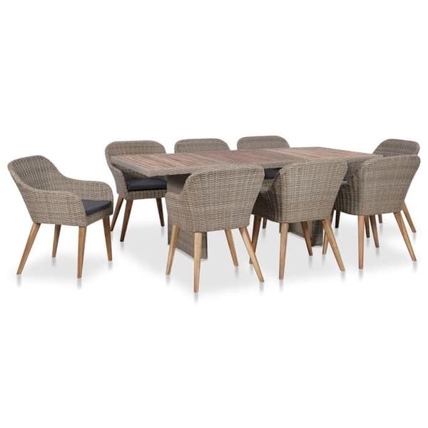 Maison Exclusive - Trädgårdsmöbler med kuddar 9 delar Flätad resin