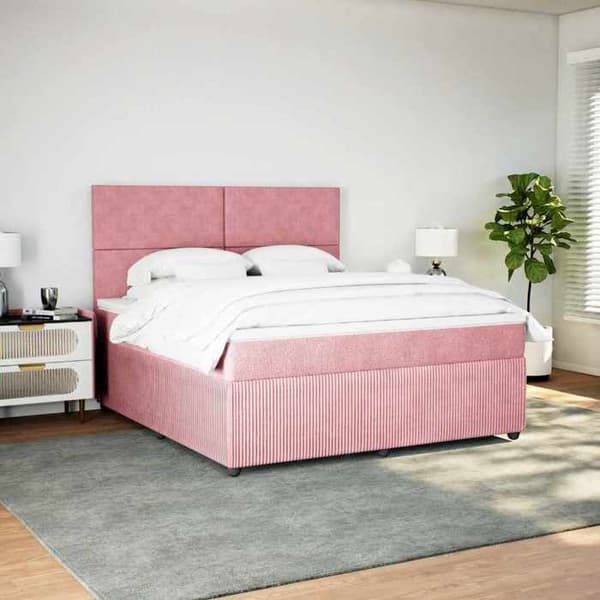 Maison Exclusive - Sängyn laudat ja vaaleanpunainen patja 180x200 cm Sametti