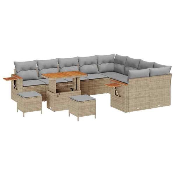 Maison Exclusive - 12 osan puutarhakalustesarja, beige polyrottinki