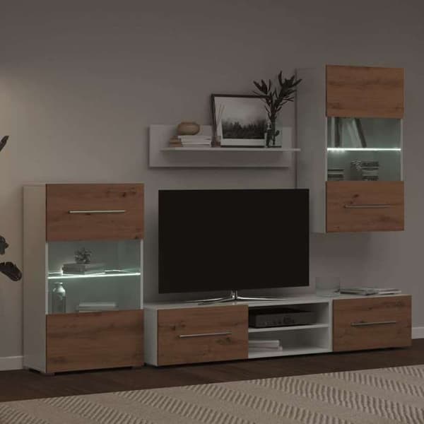 Maison Exclusive - TV-møbler og LED-lys 5 stk. egetræ håndværk ingeniørtræ