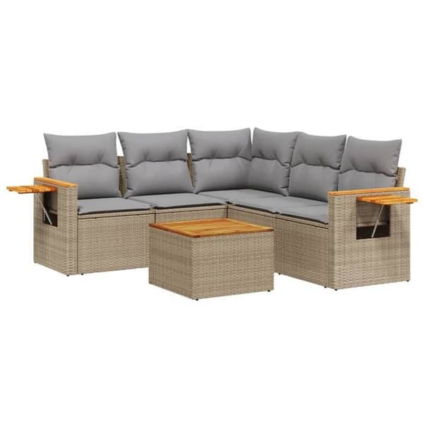 Maison Exclusive - Trädgårdsmöbler med kuddar 6 delar beige flätad resin