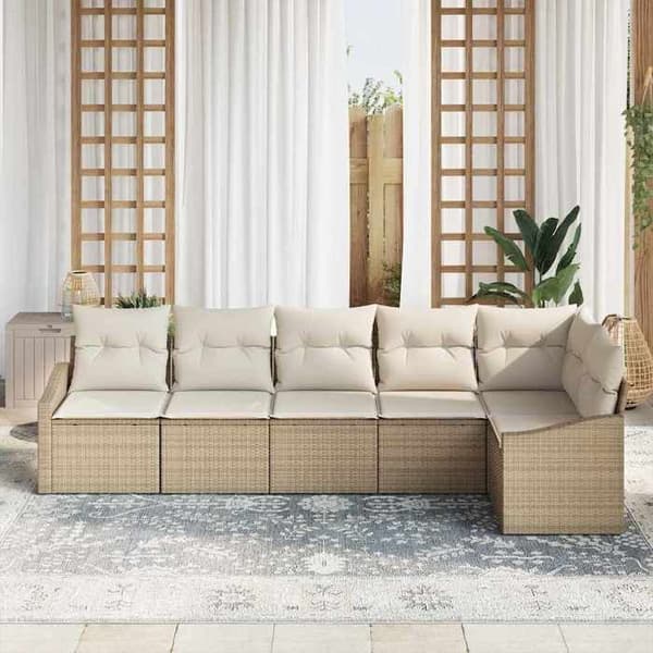 Maison Exclusive - 6-delt have-sofa sæt i beige og hvid polyrotin