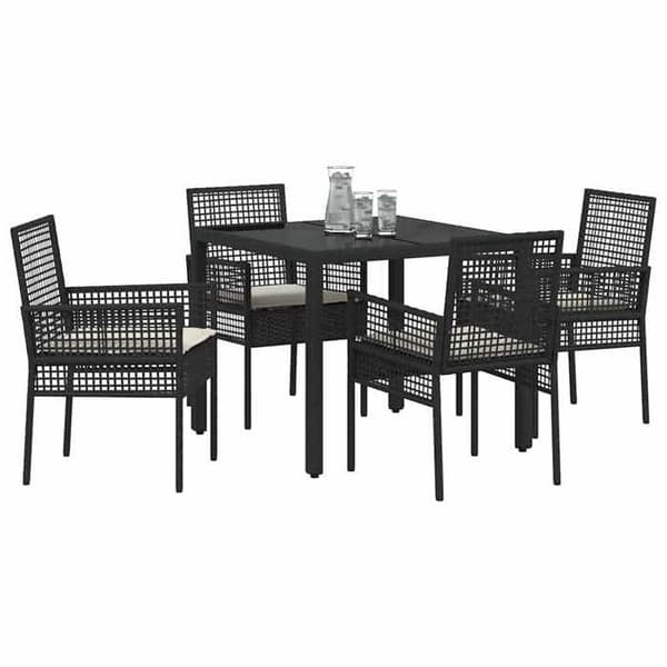 Sæt med bord og stole - EKSKLUSIV HUS - 5 dele - Sort - Poly rattan - Tempereret glasplade Svart