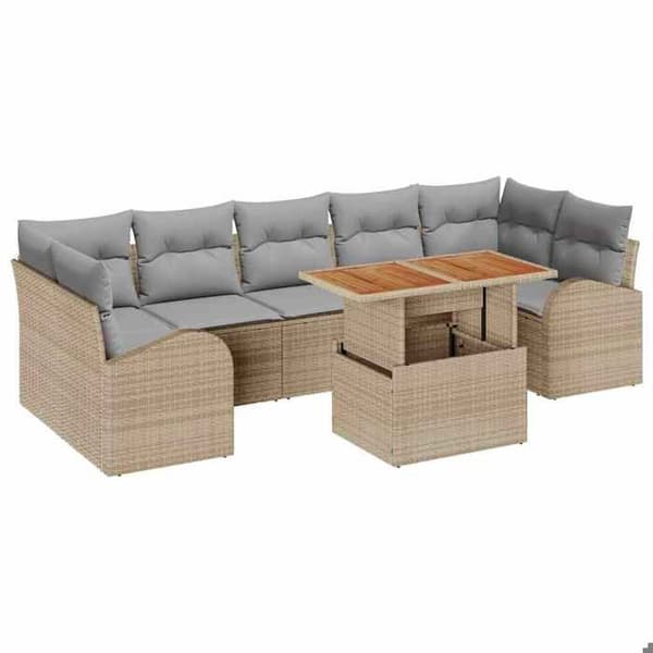 Maison Exclusive - 8 osan beige polyrottinkinen puutarhakalustesetti