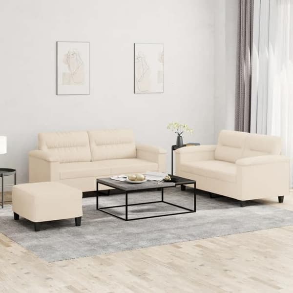 Maison Exclusive - 3-delars soffgrupp med beige mikrofiberkuddar beige