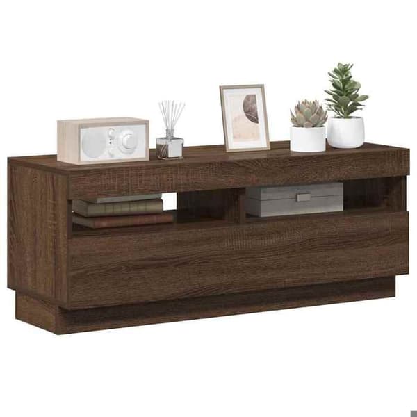 Maison Exclusive - TV-møbel med LED-lys, brunt egetræ 100x35x40 cm