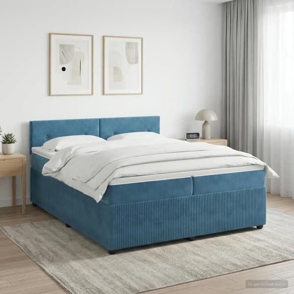 Maison Exclusive - Boxspring säng med madrass Mörkblå 200 x 200 cm Sammet Mörkblå