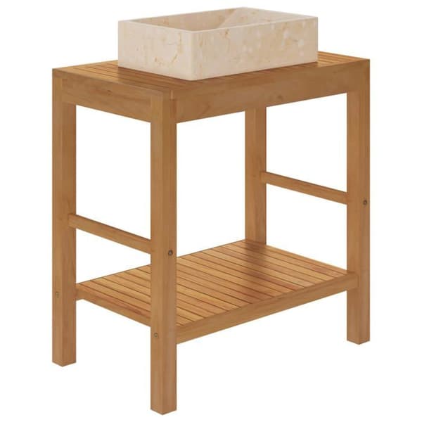 Maison Exclusive - Solid teak toalett skåp med marmor tvättställ i krämfärg Kräm (marmor)