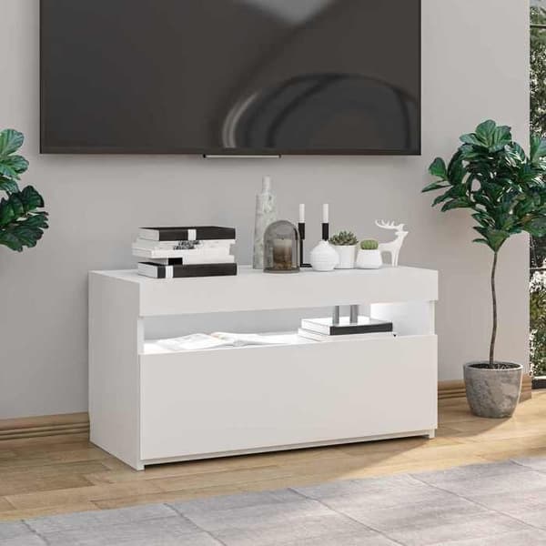 Maison Exclusive - TV-møbel med LED-lys Hvid glans 75x35x40 cm
