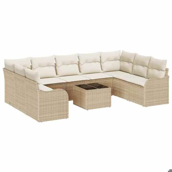 Maison Exclusive - 10-delars trädgårdsoff-set i beige polyrotting beige