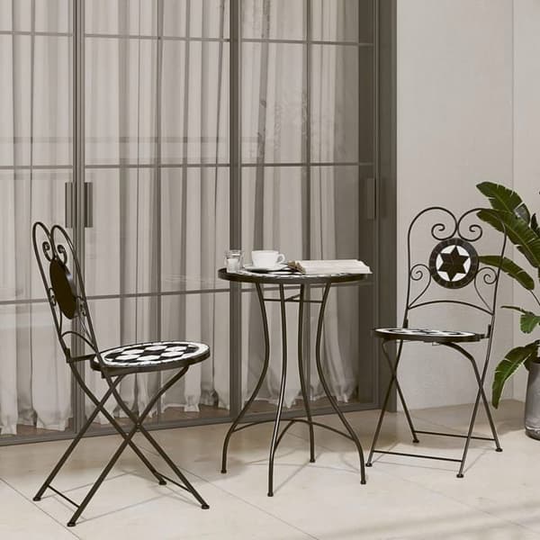 Maison Exclusive - 2 stk. sorte og hvide keramiske klapstole Svart