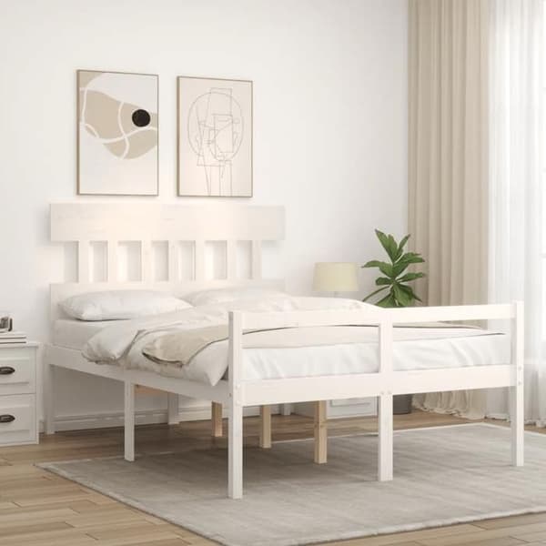 Seng 2 pladser - Maison Exclusive - Massiv træ - 140x200 cm - Siddehøjde 45 cm Vit