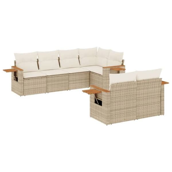 Maison Exclusive - Trädgårdsmöbler med kuddar 7 delar beige flätad resin