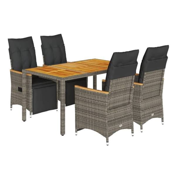 Maison Exclusive - Havebistro sæt 5 dele med grå puder i poly rattan grå