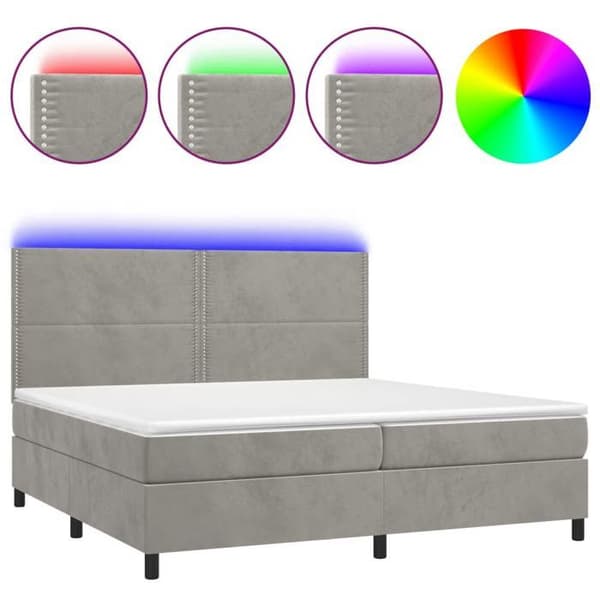 Laidallinen sänky - Maison Exclusive - 200x200 cm - Vaalea sametti - Värillinen LED
