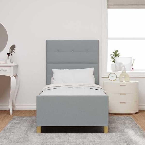 Sängram - EXKLUSIV HEM - 90 x 190 cm - Sammetstyg - Dold förvaring - Lattsängbotten Ljusgrått