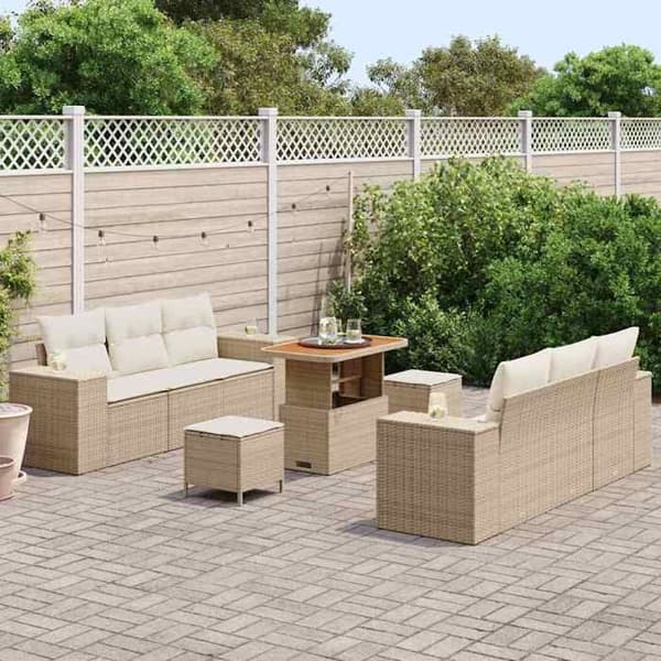 Maison Exclusive - 9 osan beige polyrottinkinen puutarhakalustesetti
