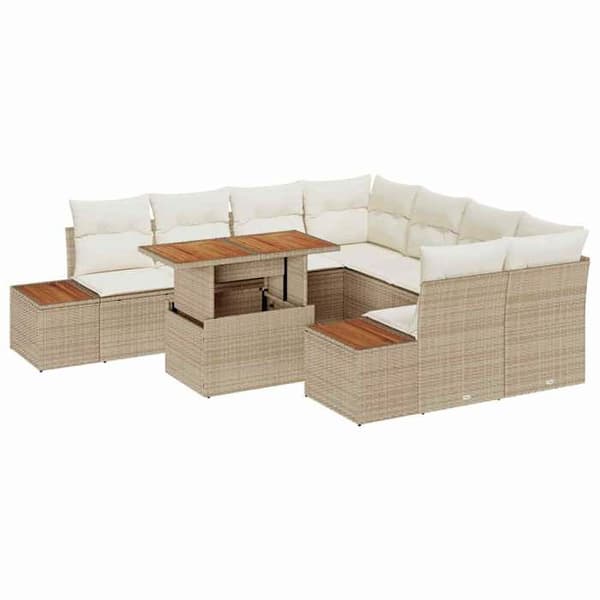 Maison Exclusive - 9 osan beige polyrottinkinen puutarhakalustesetti beige