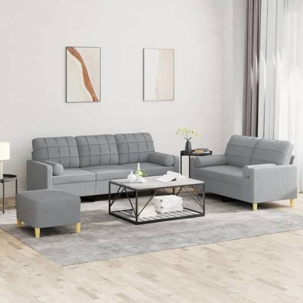 Maison Exclusive - Sæt af 3 sofaer med lysegrå puder i stof