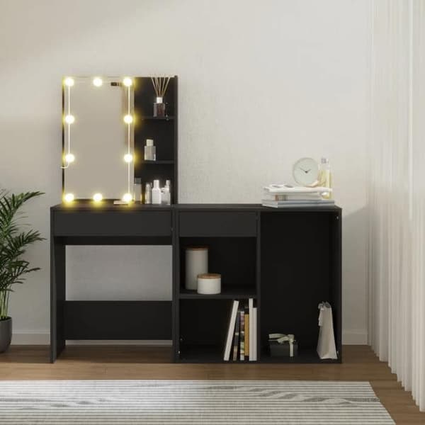 Maison Exclusive - LED-frisør med sort ingeniørtræskab