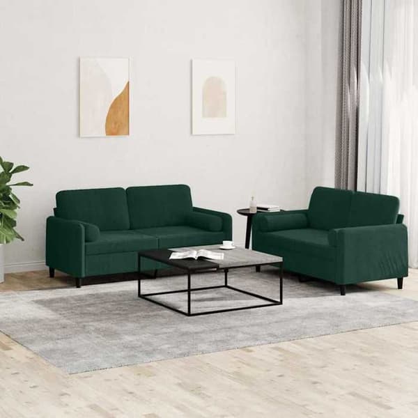 Maison Exclusive - Sæt af 2 sofaer med mørkegrønne velourpuder