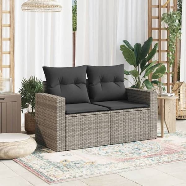Maison Exclusive - Trädgårdssoffa 2 platser med grå kuddar i flätad resin