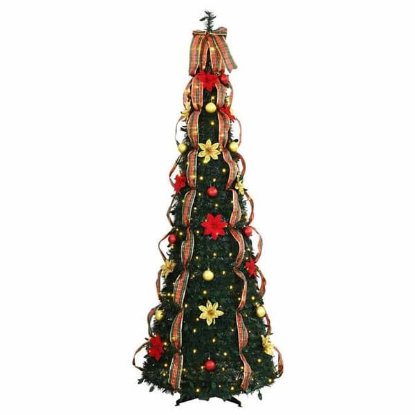Kunstig juletræ - EKSKLUSIV HUS - Art Deco - 215 cm - 200 forudbelyste LED - USB pop-up foldbart Grön
