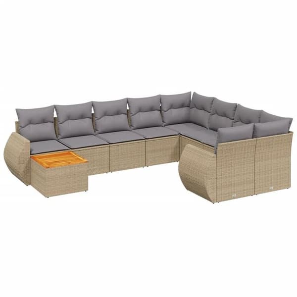 Maison Exclusive - Trädgårdsmöbler med kuddar 10 delar beige flätad resin