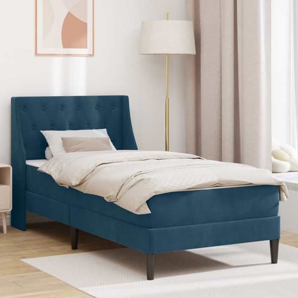 Sengestel med madras - EKSKLUSIV HUS - Velour - Blå - 80 x 200 cm - Lamelseng Blå