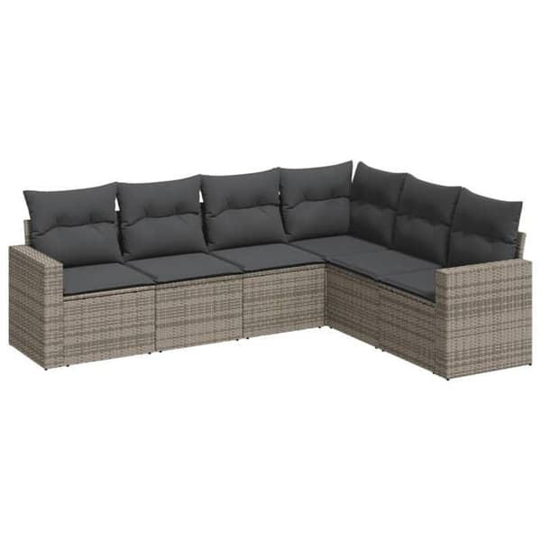 Maison Exclusive - Trädgårdsmöbler 6 delar med grå kuddar i flätad resin