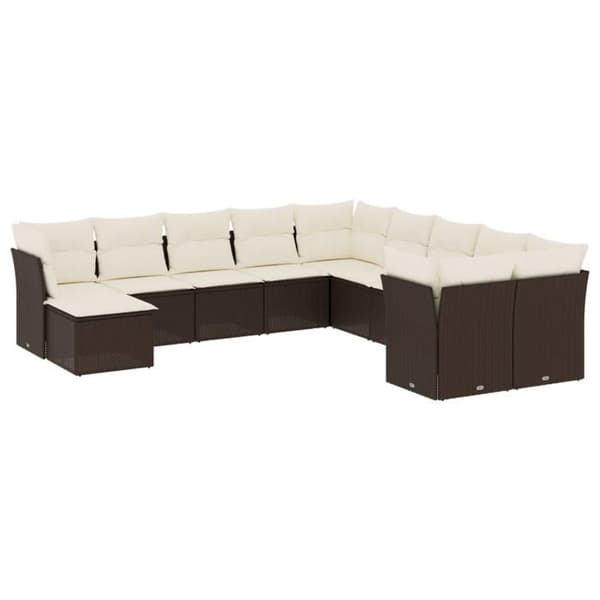 Maison Exclusive - Trädgårdsmöbler och kuddar 11 delar brun flätad resin