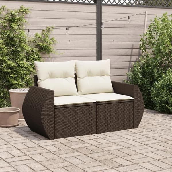 Maison Exclusive - Trädgårdssoffa med kuddar 2 platser brun flätad resin