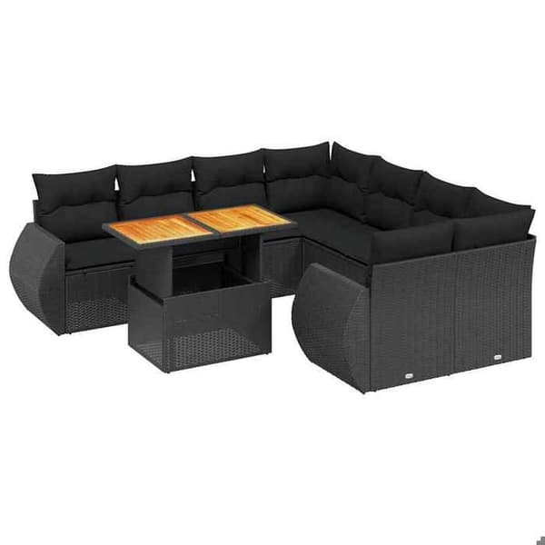 Havemøbler - EKSKLUSIVT HUS - 9 dele - Sort - Flettet harpiksmateriale - Justerbart bord Sort