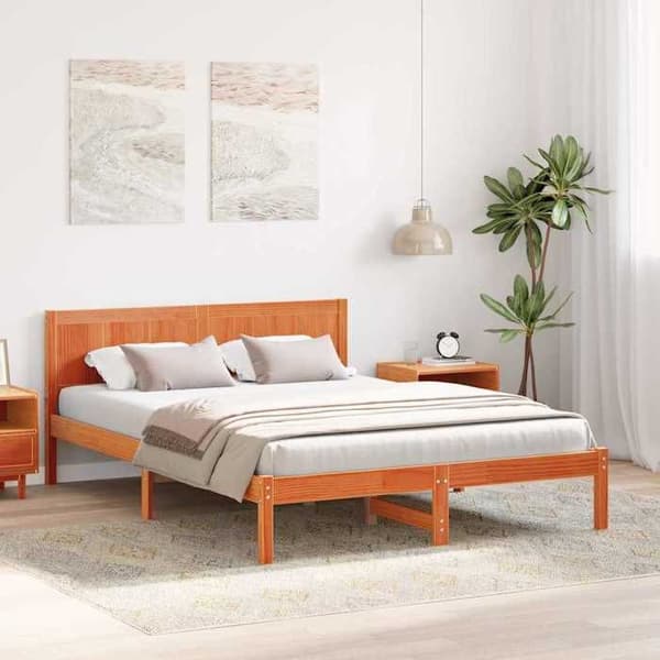 Sengestel - EKSKLUSIV HUS - Rektangulær - Massiv fyr - Brun - 150 x 200 cm brun