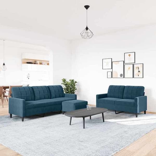 Maison Exclusive - 3 kpl:n sohvasetti tyynyillä Sininen Sametti