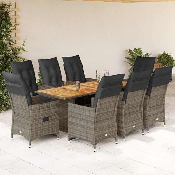 Maison Exclusive - 9 stk. havebistro sæt med grå puder i poly rattan Grå
