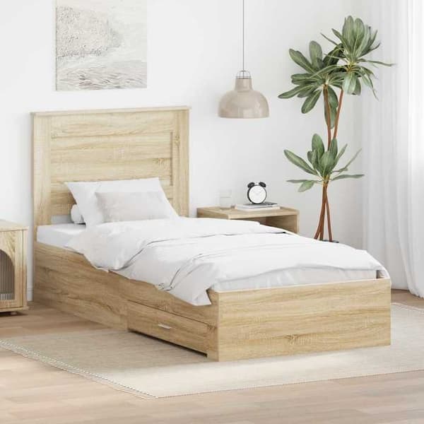 Sengestel - EKSKLUSIV HUS - Sonoma - 1 plads - 75 x 190 cm - Skuffer og sengegavl Sonoma ek och silver