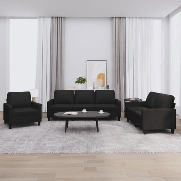 Maison Exclusive - Sæt af 3 sofaer med puder i sort kunstlæder