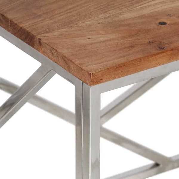 Bord - EKSKLUSIV HUS - Akacie - Rustfrit stål - Massivt akacietræ - Moderne design Silver