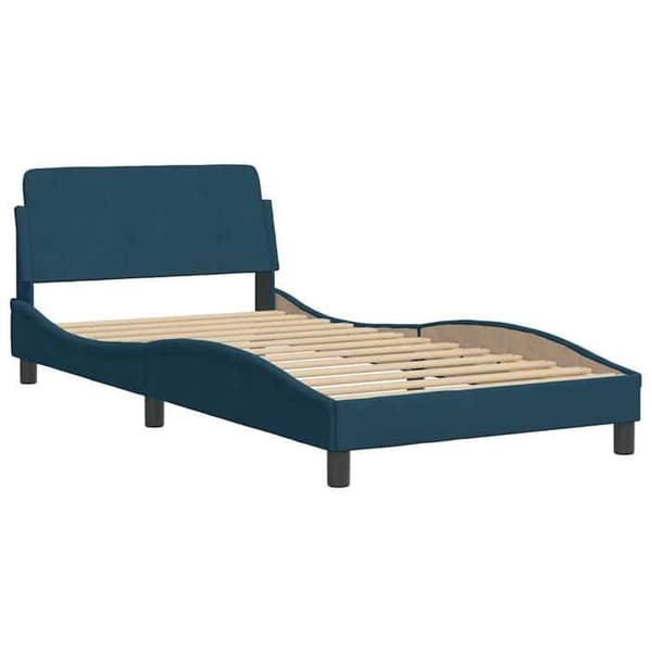 Sengestel - EKSKLUSIV HUS - Dover - 100x200 cm - Blå velour - Integreret hovedgærde Blå