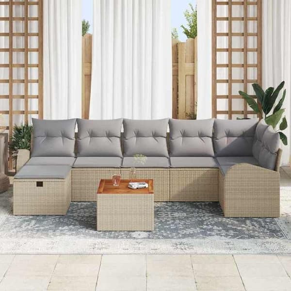 Maison Exclusive - 8 osan beige polyrottinkinen puutarhakalustesetti
