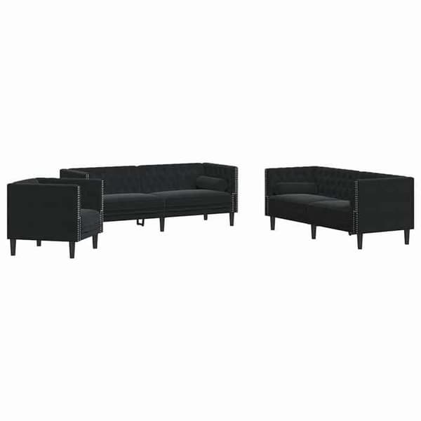 Maison Exclusive - Chesterfield sofa sæt med 3 dele i sort velour
