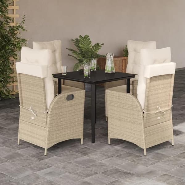 Maison Exclusive - Puutarhakalusteryhmä tyynyillä 5 kpl Beige polyrottinki
