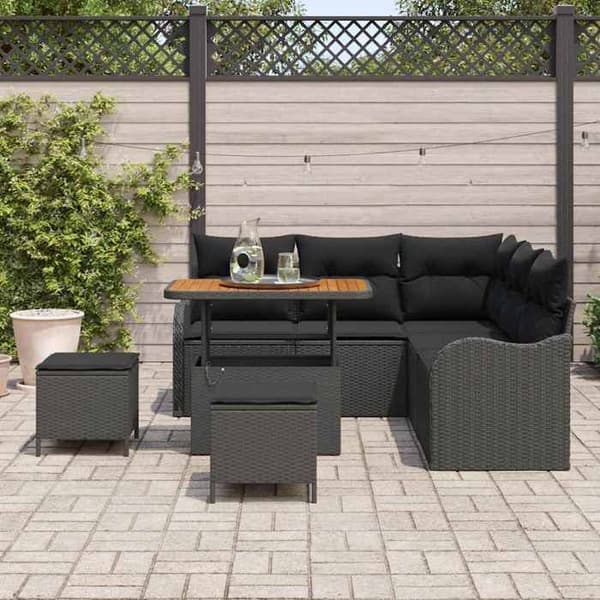 Maison Exclusive - 8-delars trädgårdsoff-set 7-sits svart Svart