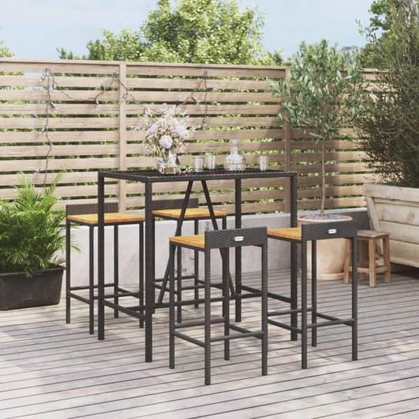 Havemøbel sæt - Maison Exclusive - 5 dele - Sort poly rattan - Tempereret glas bordplade - Stålstruktur