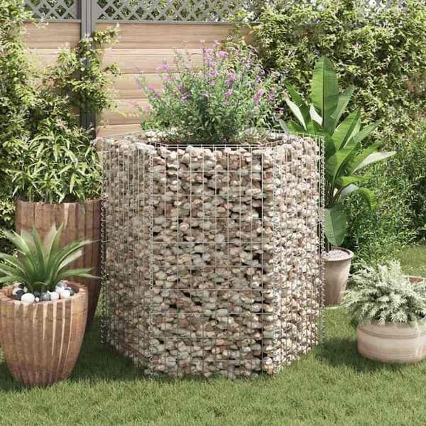 Maison Exclusive - Hexagonal gabion upphöjd säng 100x90x100 cm silver-