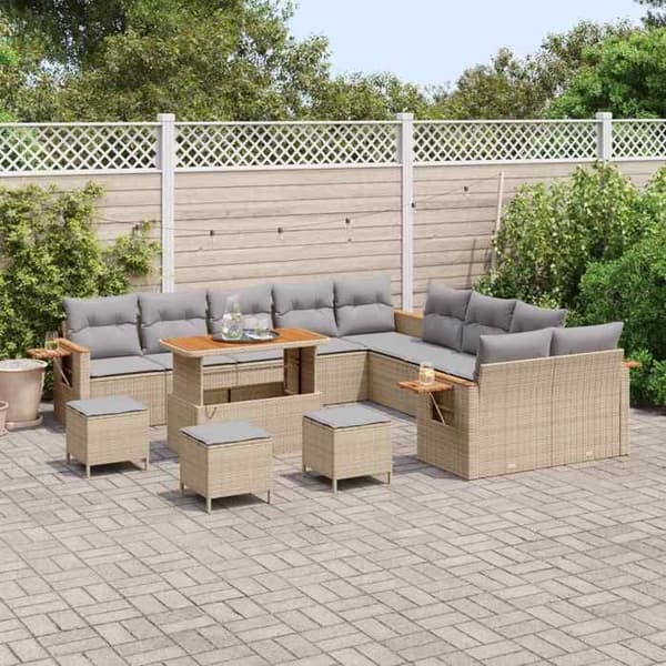 Maison Exclusive - 14 osan beige polyrottinkinen puutarhakalustesetti beige