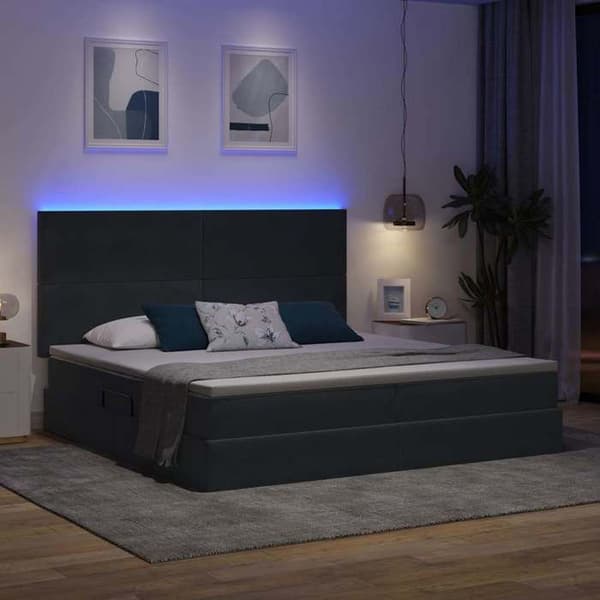 Maison Exclusive - LED opbevaringsseng med madras Mørkegrå 200 x 200 cm Mörkgrå