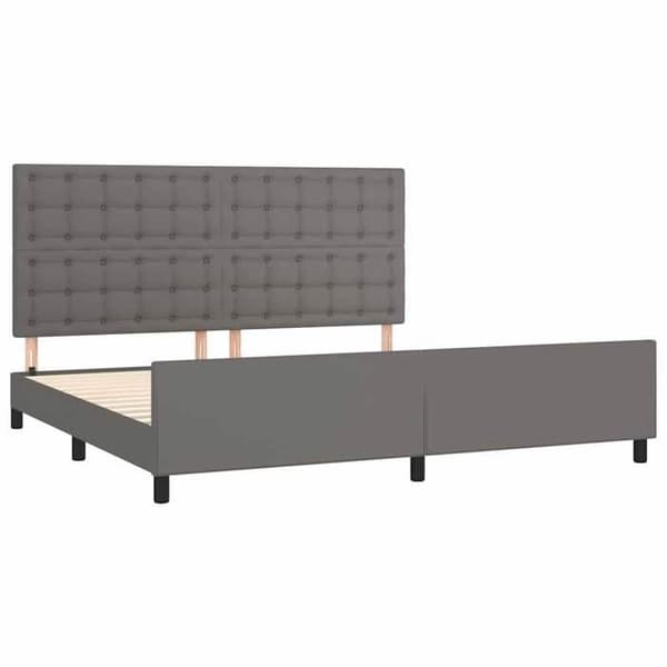 Sengestel - EKSKLUSIV HUS - 200x200 cm - Grå kunstlæder - Justerbar hovedgærde - Krydsfiner lameller Grå