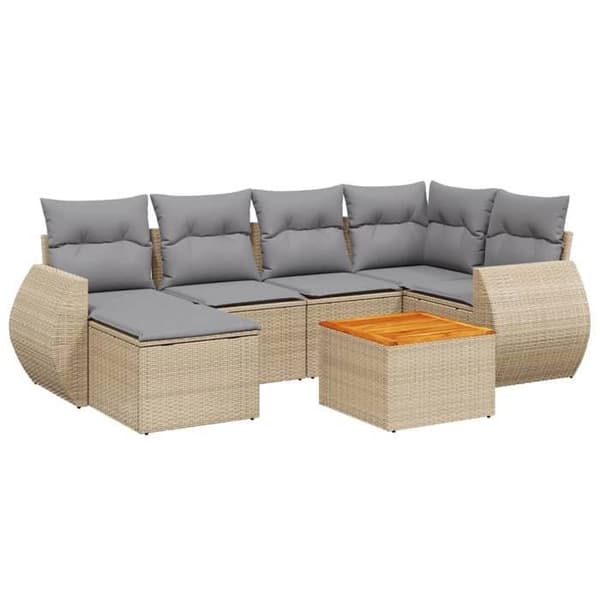 Maison Exclusive - Trädgårdsmöbler med kuddar 7 delar beige flätad resin